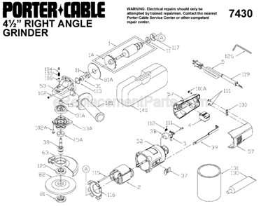 Page A Diagram and Parts List for 7430  Porter Cable Angle Grinder